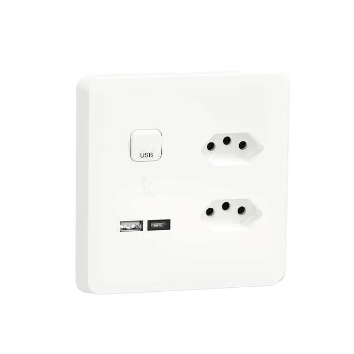 Schneider Iconic Socket 2xV-Slim + 2xUSB 100×100 White